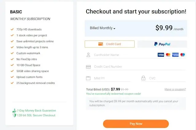 أفضل موقع انشاء فيديو اون لاين مجانا FlexClip طريقة إدخال الكوبون